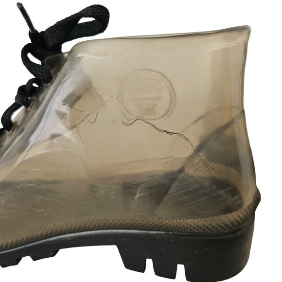 JuJu Clear Rubber Wellies Rain Booties Lace Up Black Tread Womens US 6 UK 4 - Picture 8 of 10